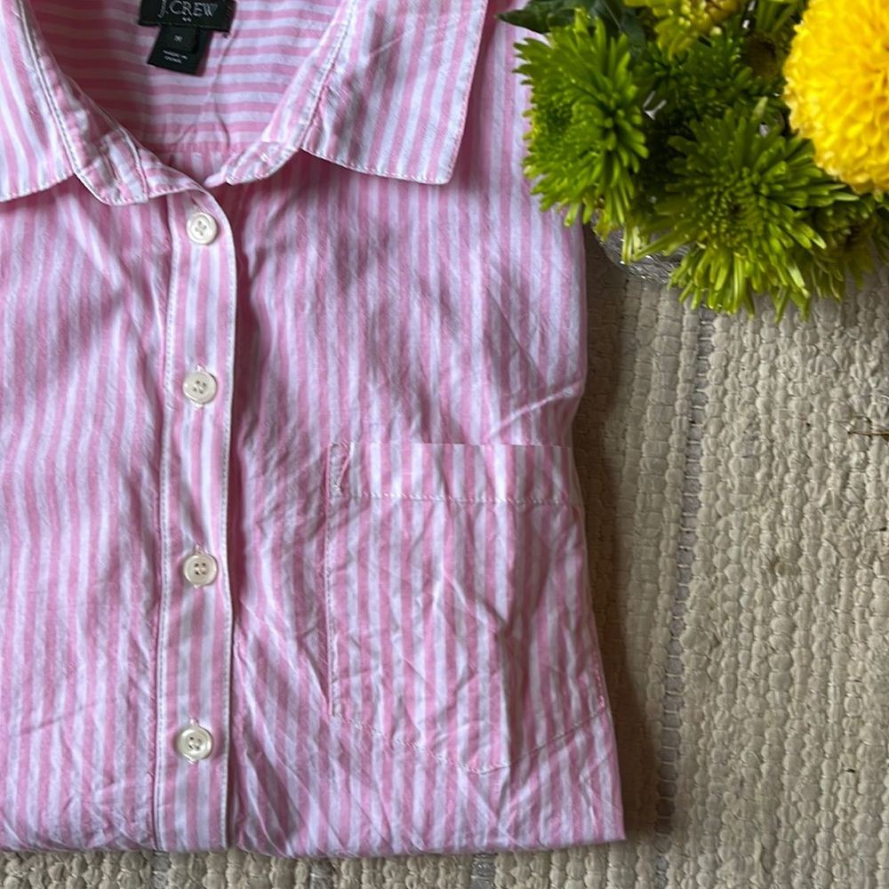 J CREW pink striped shirt blouse medium buttons cotton tunic - Picture 3 of 5